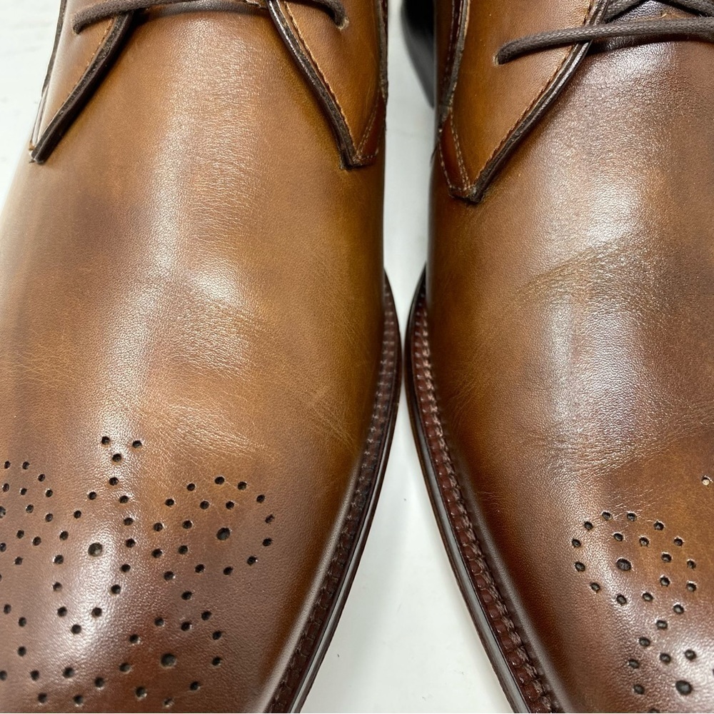 Johnston & Murphy Boydstun Plain Toe Medallion Tan Italian Calfskin - Picture 4 of 9